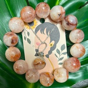 hand crafted GORGEOUS chunky fire quartz crystal necklace & bracelet set 15mm